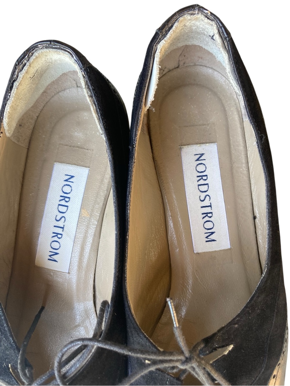 Nordstrom Spectator Wingtip Oxford Kitten Heels Black Leather Suede 9.5 - Picture 9 of 12